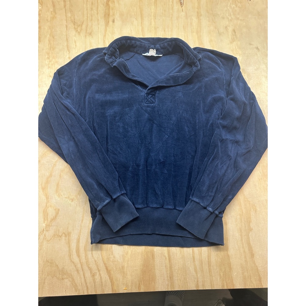 Vintage Levis Velour Pullover Sweatshirt Mens Large Navy Blue Polo Collar V-Neck
